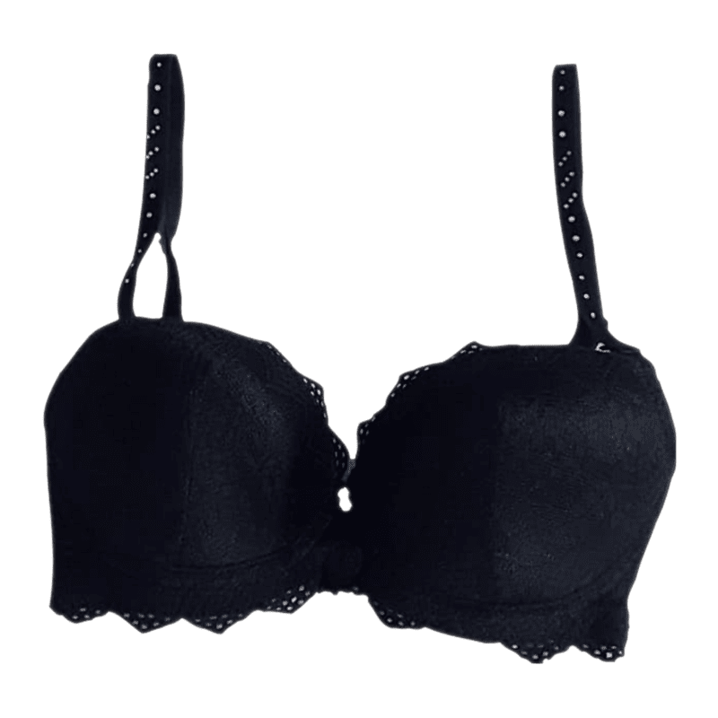 Padded Under Wired Push Up Bra with Net Coverage Black Fancy Bra